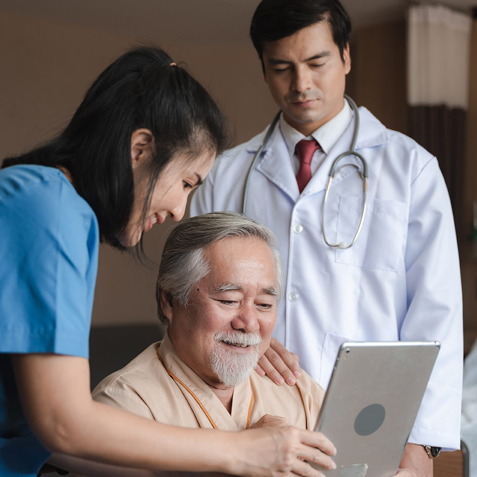 health insurance concept, Elderly patients living in hospital for medical checking by professional doctor and support by nurse, medicine health care for senior person